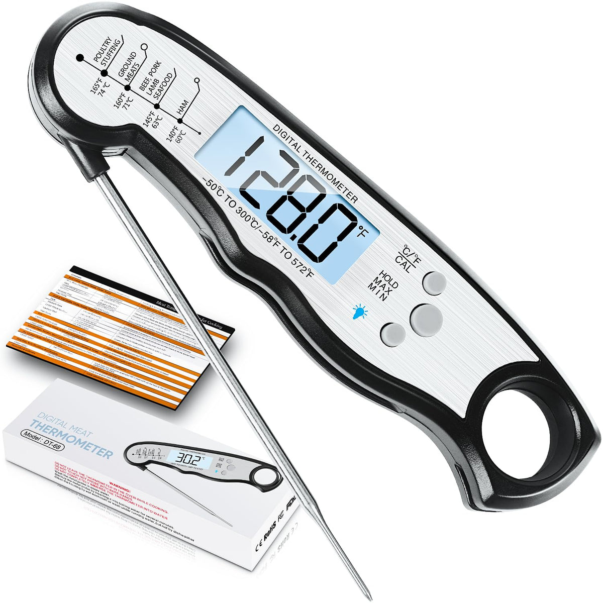 Digital Meat Thermometer, Waterproof Instant Read Food Thermometer for Cooking and Grilling, Kitchen Gadgets, Accessories with Backlight