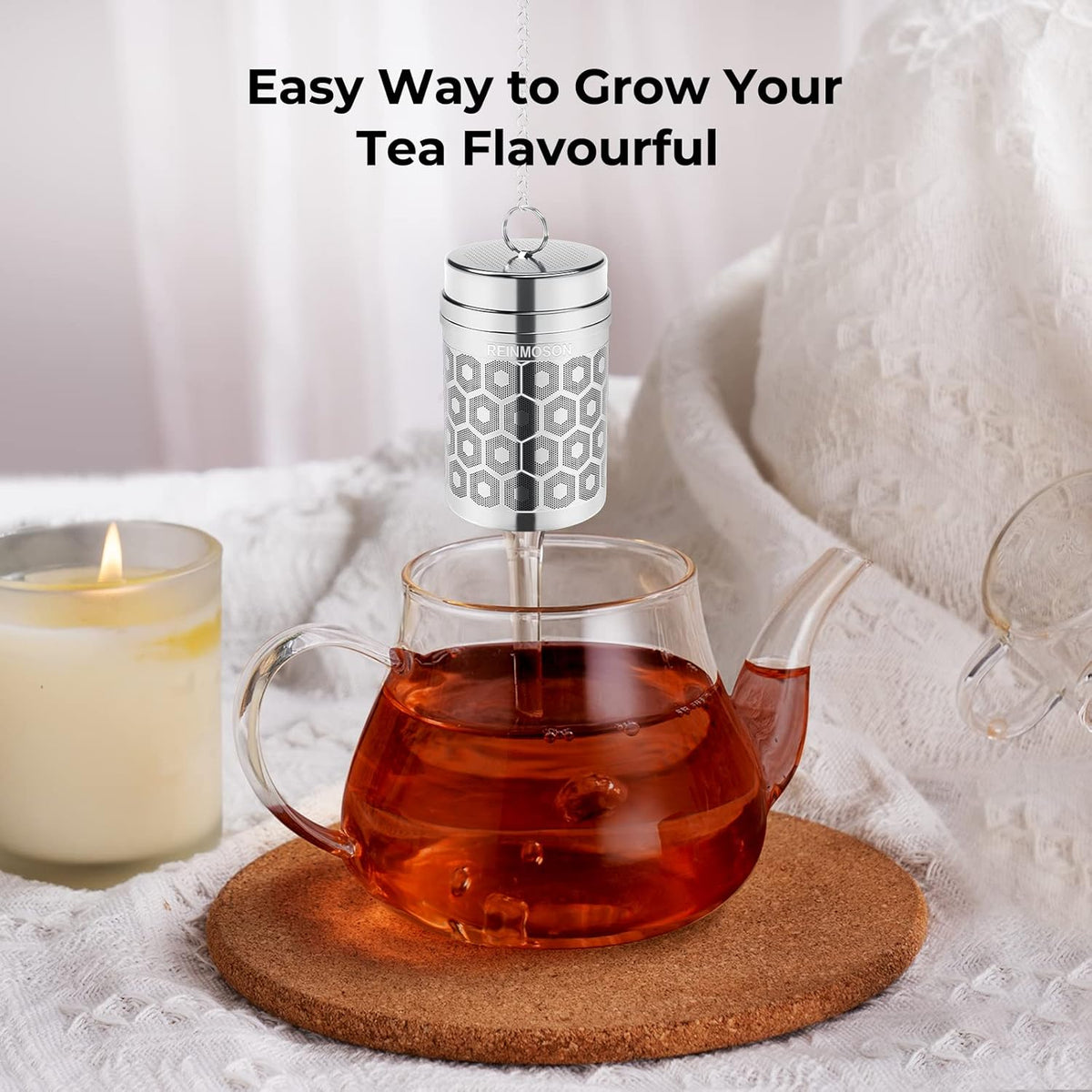 Reinmoson Tea Strainers for Loose Tea, Extra Fine Mesh Tea Infuser, 304 Stainless Steel & Updated Slim Threaded Lid, Loose Leaf Tea Steeper for Black