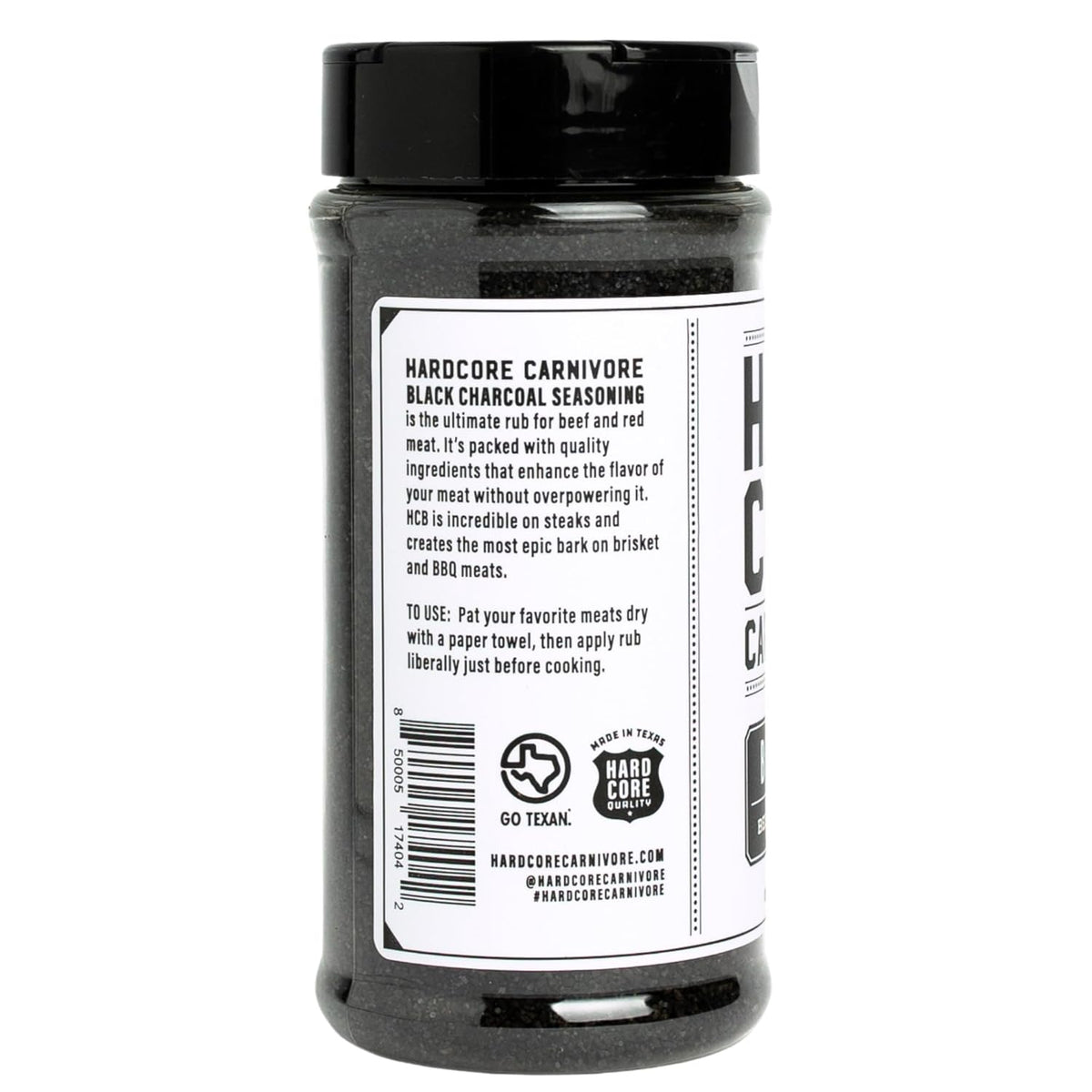 Hardcore Carnivore Black: Activated Charcoal Meat Seasoning Rub (13 oz Shaker) Texas-Made, Blend for Steak, Brisket, Burgers, BBQ, Grilling and