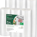 Bonsenkitchen Vacuum Sealer Rolls Bags, 6 Pack 3 Rolls 11" x 20' + 3 Rolls 8" x 20' Commercial Grade BPA Free Bag Rolls, Durable Customized Size Food