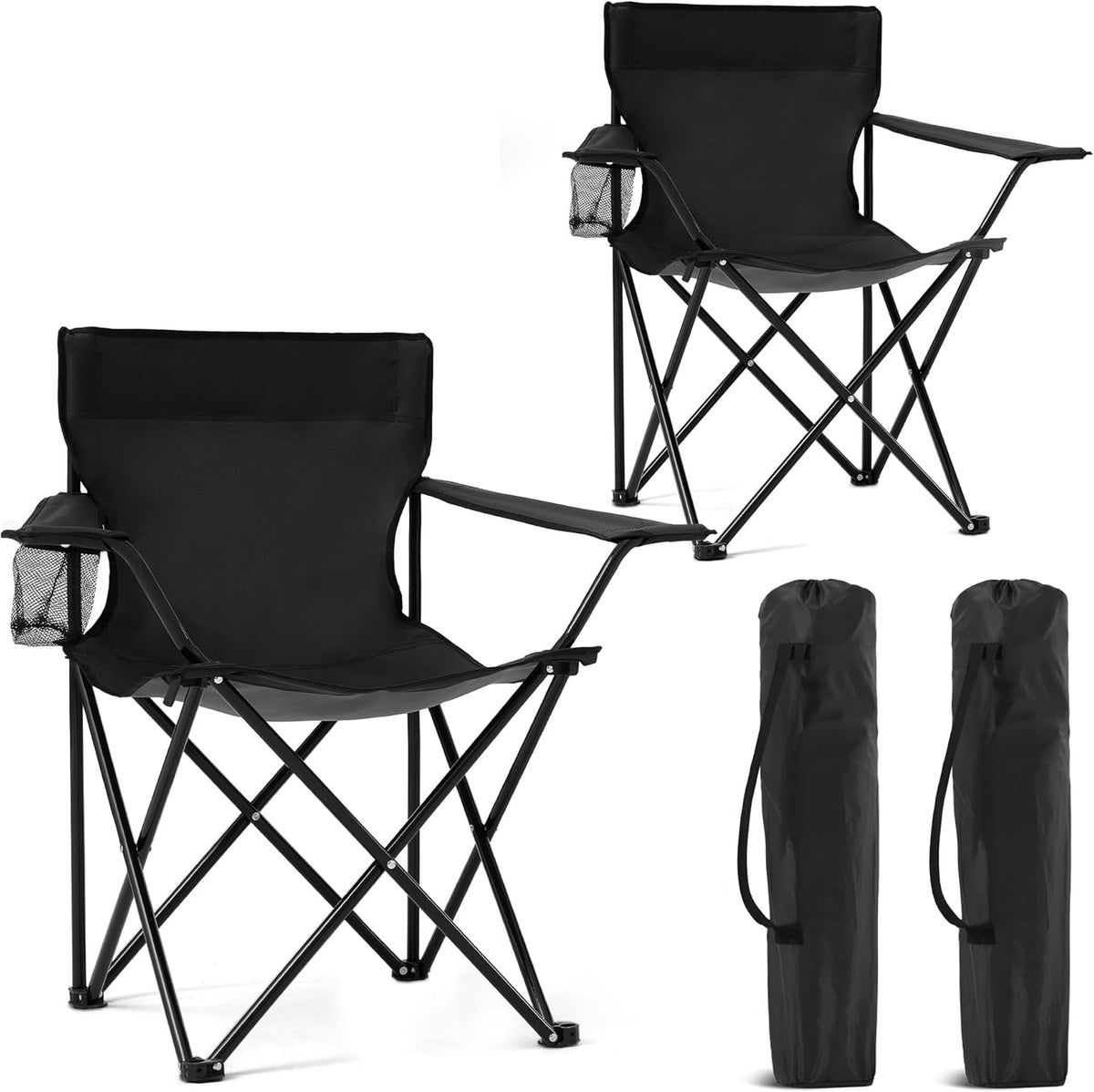 2 Pack Portable Camping Chairs Folding Lawn Chair Outdoor Lightweight Beach Chair with Cup Holder & Carry Bag for Outside Sports, Fishing, Hiking