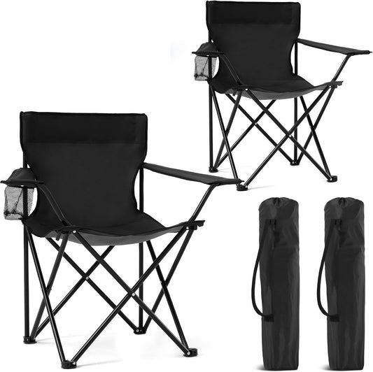2 Pack Portable Camping Chairs Folding Lawn Chair Outdoor Lightweight Beach Chair with Cup Holder & Carry Bag for Outside Sports, Fishing, Hiking