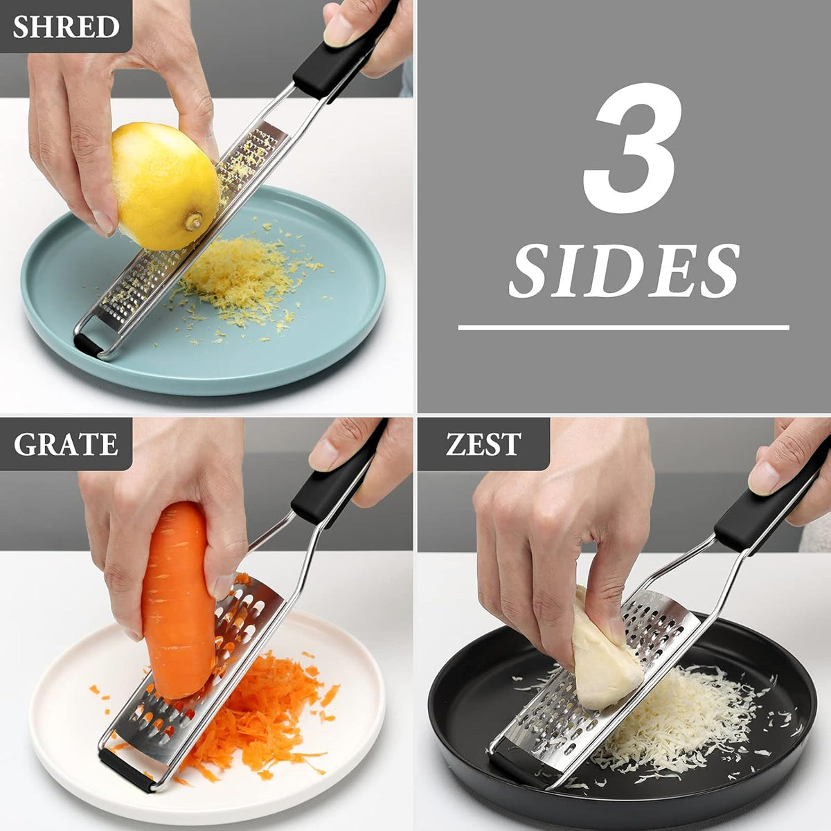 Cambom Lemon Zester Grater Three-piece Suit - Heavy Duty Kitchen Tool for Parmesan Cheese, Ginger, Garlic, Nutmeg, Chocolate