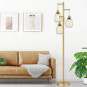 Dimmable Floor Lamp, Industrial Floor Lamps for Living Room, Gold Tree Lamp Standing Lamp Tall Lamps with 3 Elegant Teardrop Cage Head & 800 Lumens
