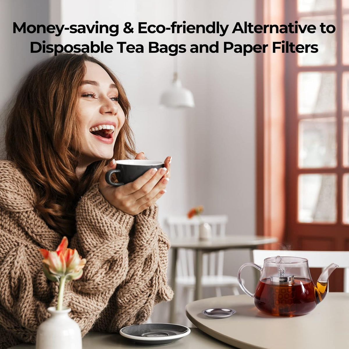 Reinmoson Tea Strainers for Loose Tea, Extra Fine Mesh Tea Infuser, 304 Stainless Steel & Updated Slim Threaded Lid, Loose Leaf Tea Steeper for Black