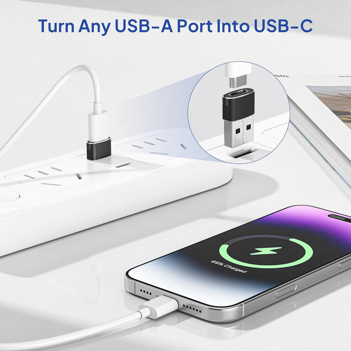 Elebase USB to USB C Adapter for iPhone 17 4Pack,USBC Female to A Male Car Charger Adapter,Type C Converter Apple 16 Pro Max 15 14 Plus,iWatch Watch