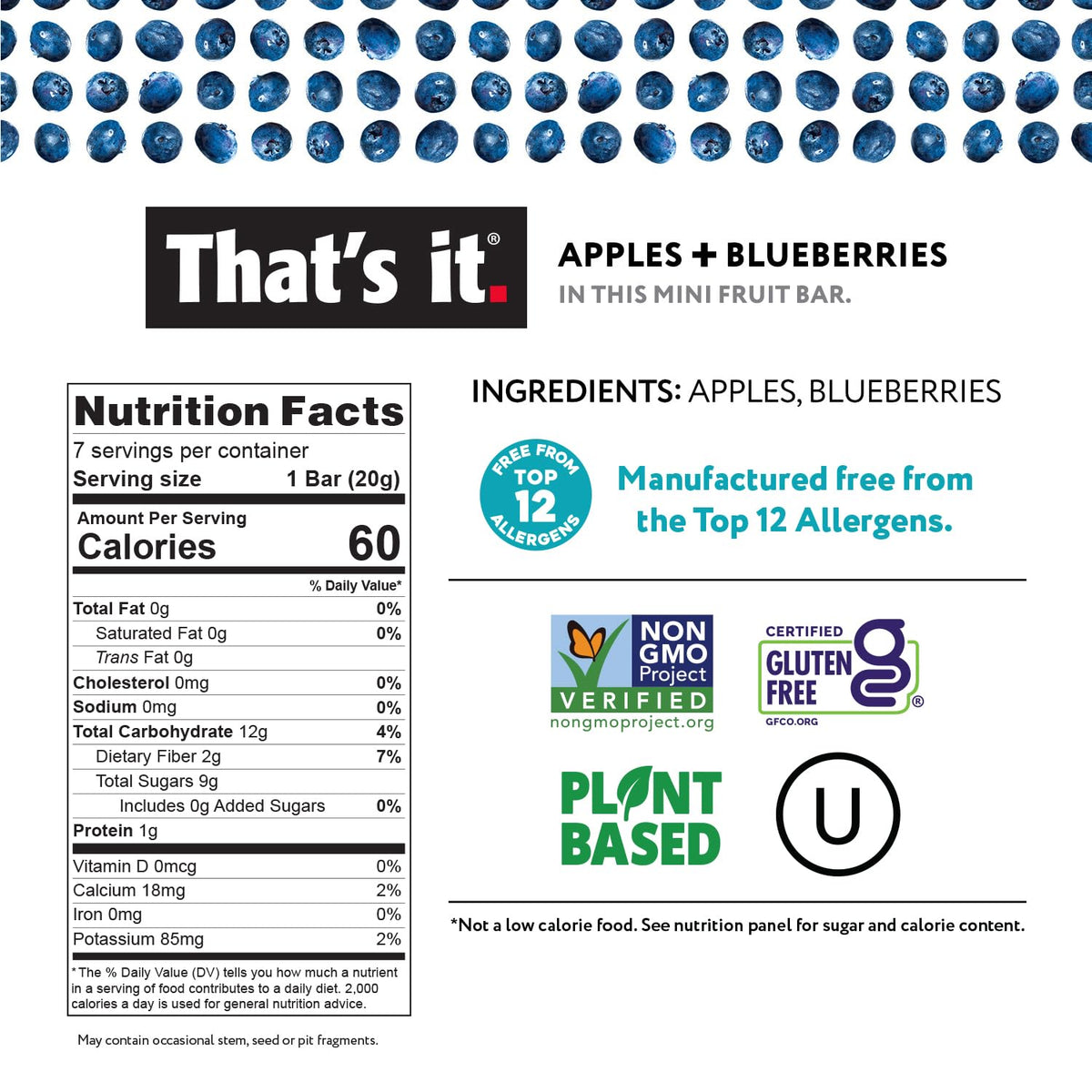 That's it. Mini Fruit Bars (Variety 35 Pack) No Sugar Added, Plant-Based, Vegan & Gluten Free, Breakfast Bar, Paleo, for Children & Adults, Non GMO
