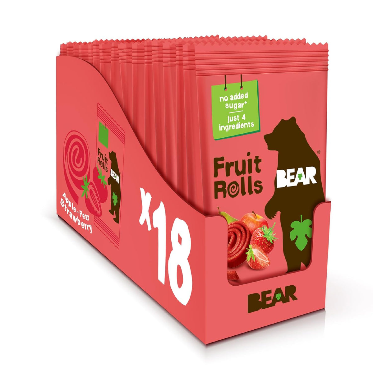 BEAR Real Fruit Snack Rolls - Gluten Free, Vegan, and Non-GMO - Strawberry – 36 Rolls, Healthy School And Lunch Snacks For Kids And Adults, 0.7 Ounce