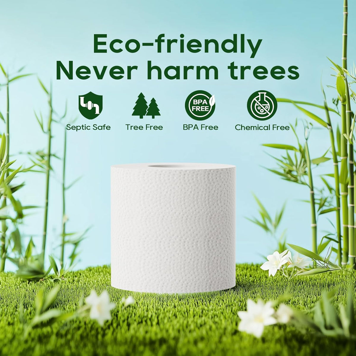 ECOLipak Bamboo Toilet Paper, Septic Safe Toilet Tissue, 24 Double Rolls, 320 Sheets Per Roll, Tree Free, Non Toxic, 2 Ply, Soft and Absorbent, Eco