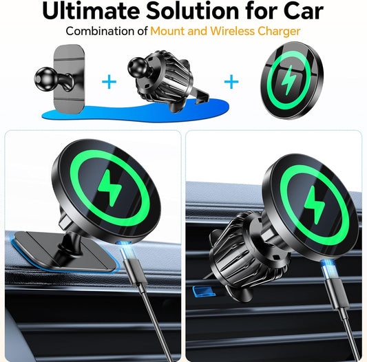 Coolpow for Magsafe Car Mount Charger【100% Stable】 15W Magsafe Car Charger Magnetic Phone Holders for Your Car Accessories for Women Men car Phone