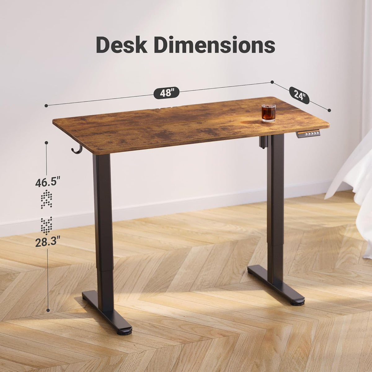 Claiks Electric Standing Desk, Adjustable Height Stand up Desk, 24x48 Inches Sit Stand Home Office Desk with Splice Board, Black Frame/Rustic Brown