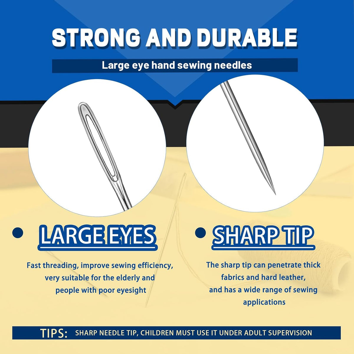 35 Pcs Large Eye Sewing Needles, 7 Size Sewing Sharp Needles for Handsewing, Leather Embroidery Thread Needle, Stainless Steel Yarn Knitting Needle