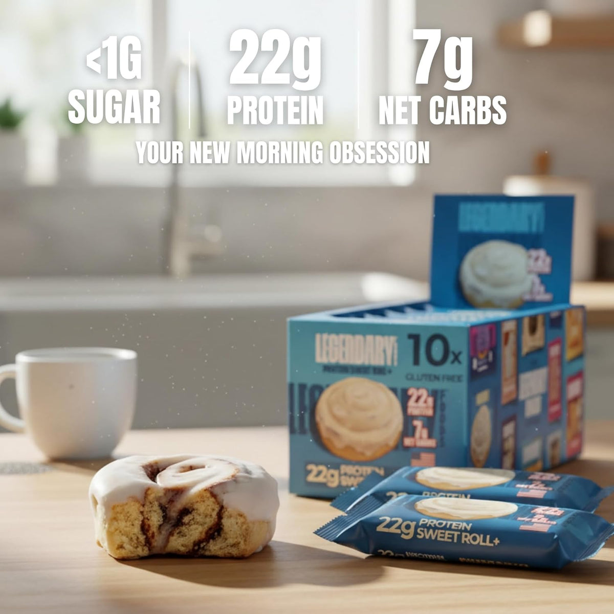 Legendary Foods Cinnamon Roll 22g Protein Bars – Gluten-Free, Low Carb Meal Option – Sweet Zero Sugar Snack, Keto-Friendly – 10-Pack High Protein