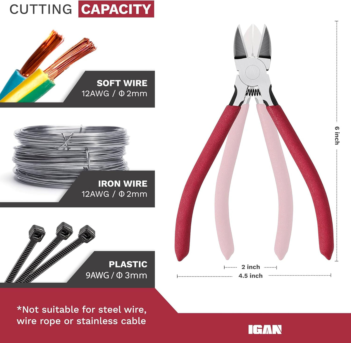 IGAN-P6 6-inch Ultra Sharp & Powerful Side Cutter Clippers with Longer Flush Cutting Edge, Ideal Wire Snips for Crafting, Floral, Electrical & Any