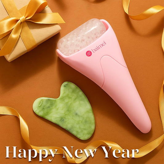 BAIMEI IcyMe Ice Roller for Face and Gua Sha Facial Tool Set, Ice Face Roller Reduces Puffiness Relieves Migraines Skin Care Tools, Self Care Gift
