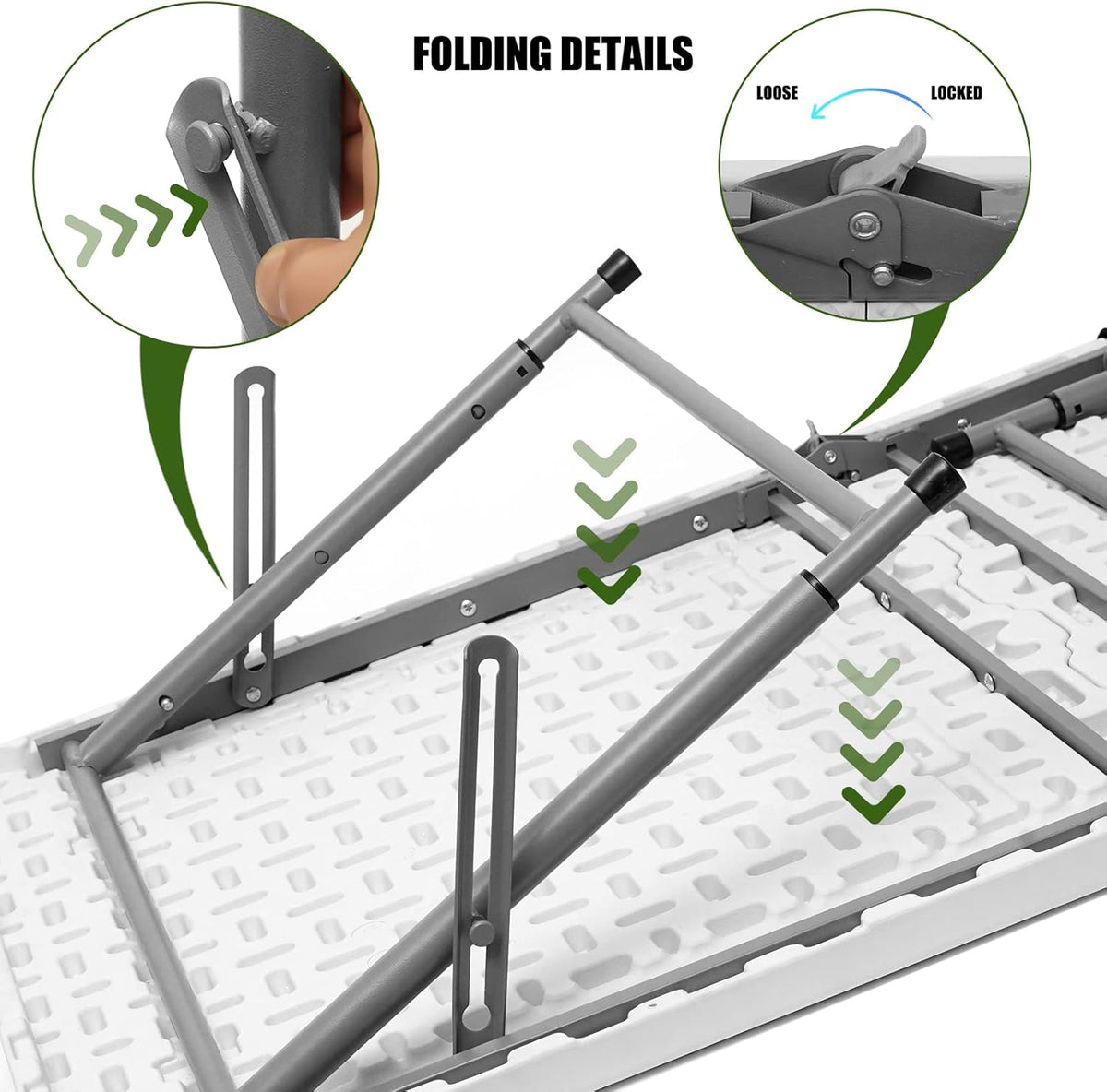 Folding Table 4 Foot Portable Heavy Duty Plastic Fold-in-Half Utility Table Small Indoor Outdoor Adjustable Height Folding with Carrying Handle