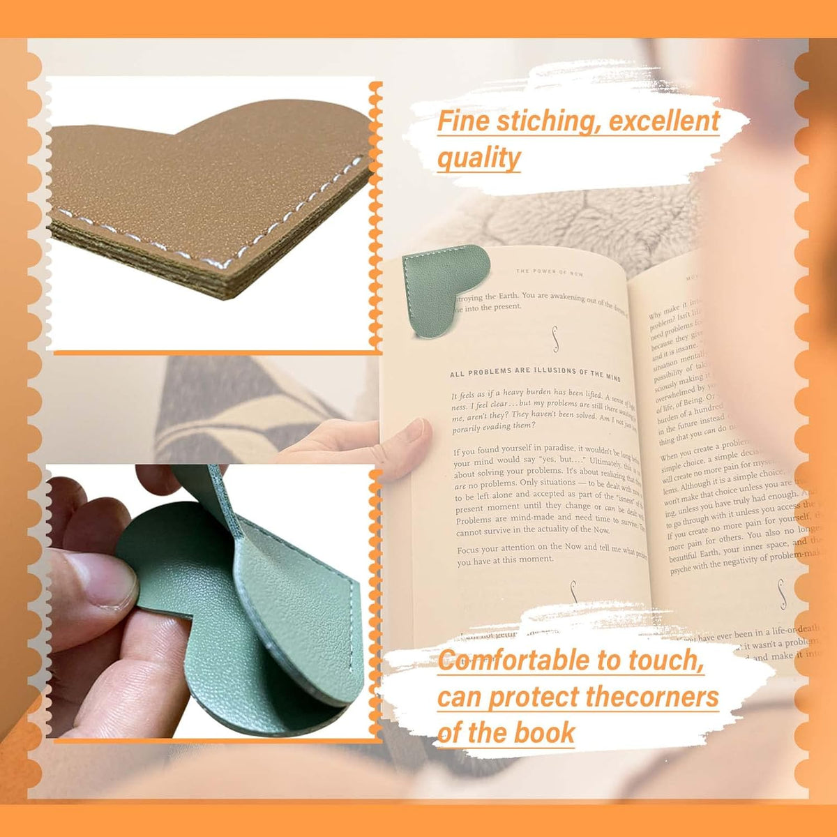 Leather Heart Bookmarks - Winjeto 6 Pieces Cute Corner Page Book Marks for Teachers Students Book Reading Lovers, for School Office Home Supplies