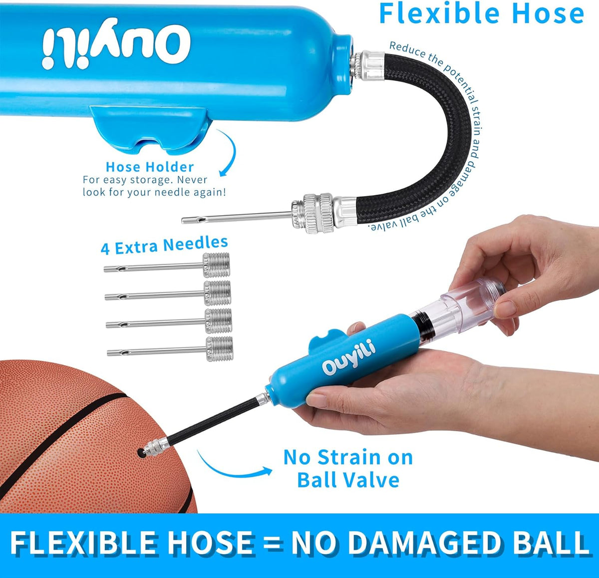 Sports Ball Pump Kit - Portable Air Pump Two-Way Dual Action Inflatable Perfect for Basketballs, Soccer Balls and More - Professional Hand Pump Kit