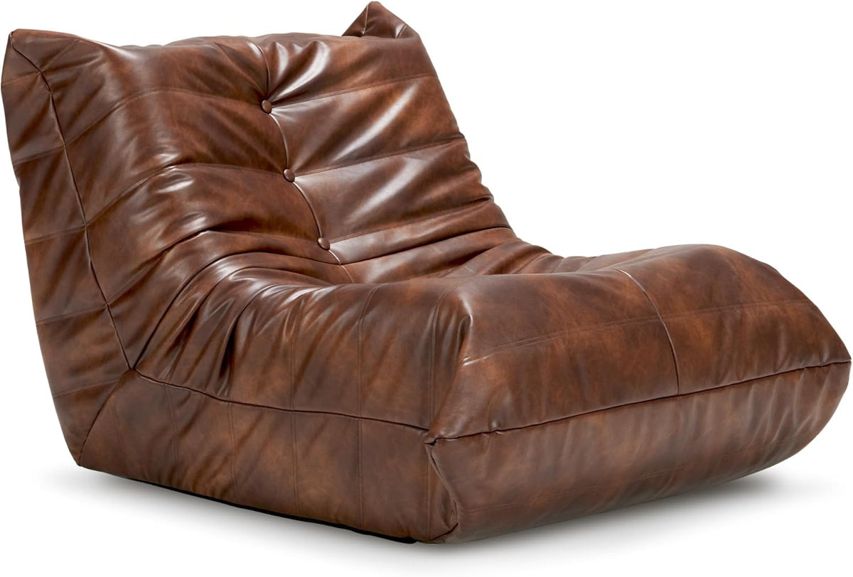 Hobestluk Giant Bean Bag Chair Lazy Floor Sofa, Memory Foam Fireside Sofa for Adults, Big Beanbag Faux Leather Armless Chair for Living Room Bedroom