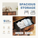 DUMOS Dresser for Bedroom, Storage Organizer with 9 Drawers, Chest of Drawers with Fabric Bins, Sturdy Metal Frame, Wood Tabletop for Guest Room