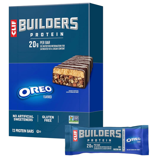 CLIF BUILDERS Protein Bars - OREO-Flavored - 20g Plant Based Protein - Gluten Free - Non-GMO - Low Glycemic - No Artificial Sweeteners - 2.4 oz. (12