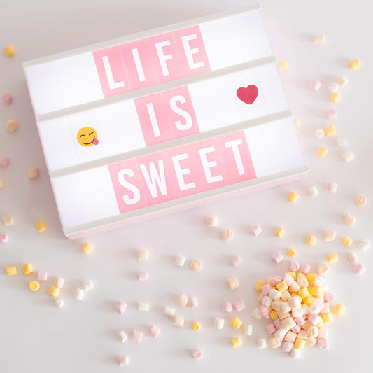 BONNYCO Pink Cinema Light Box with 400 Letters, Emojis, 2 Markers. Led Light Box Home Office and Room Decor, Cinema Led Sign Letters Board. Gifts