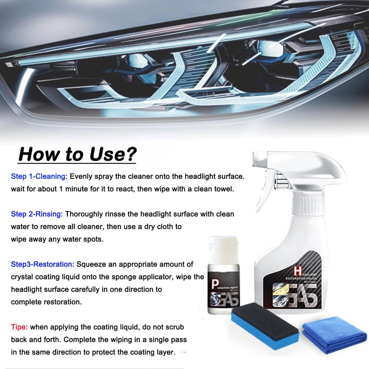 Car Headlight Restoration Polishing Kits Headlamp Repair Kits Car Light Polisher Cleaning Kits Ceramic Coating Spray Shiny Stuff Headlight