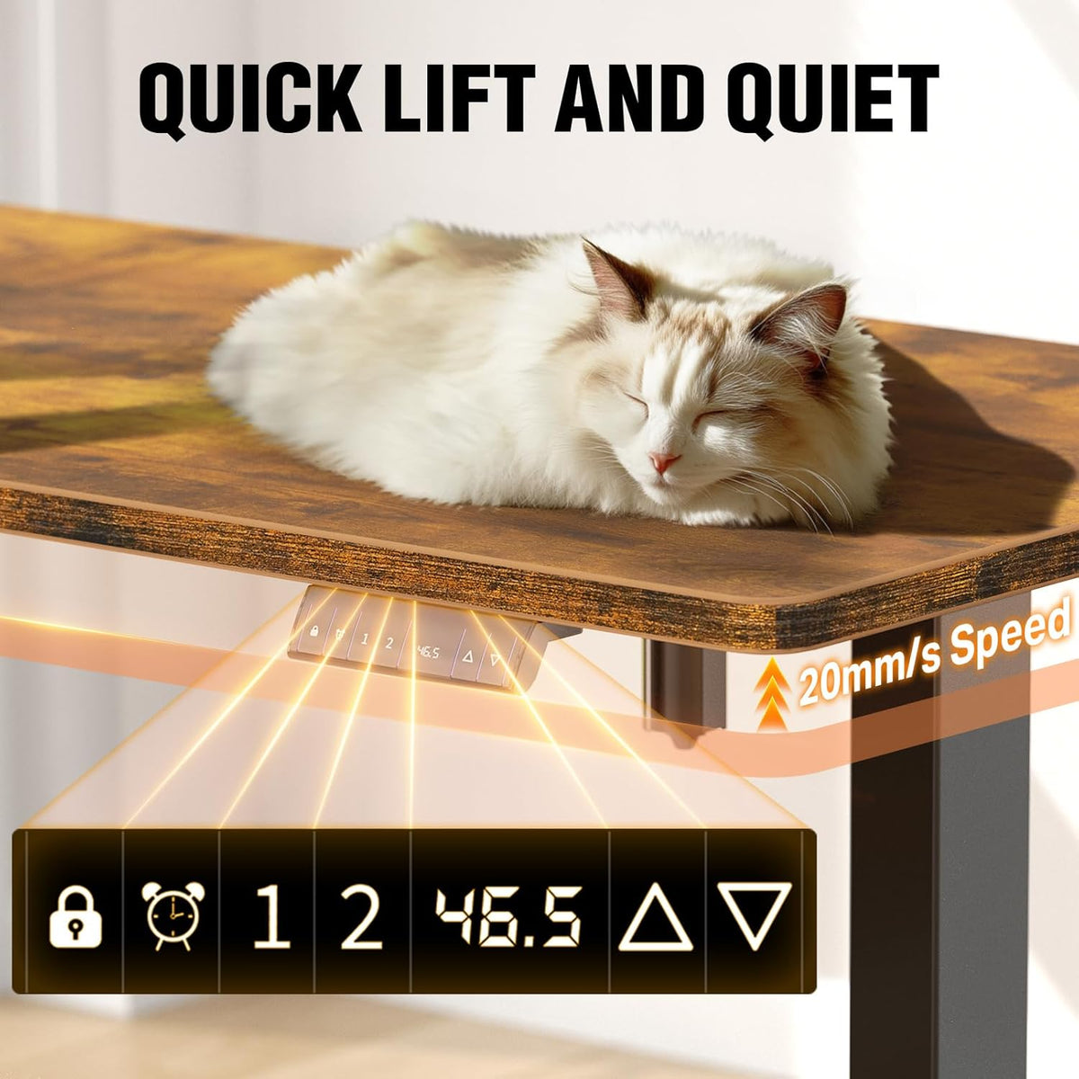 Veken 47.2" Standing Desk, Adjustable Height Office Desk with Wood Desktop, Computer Table for Home Work, Study and Gaming, Small Spaces, Modern