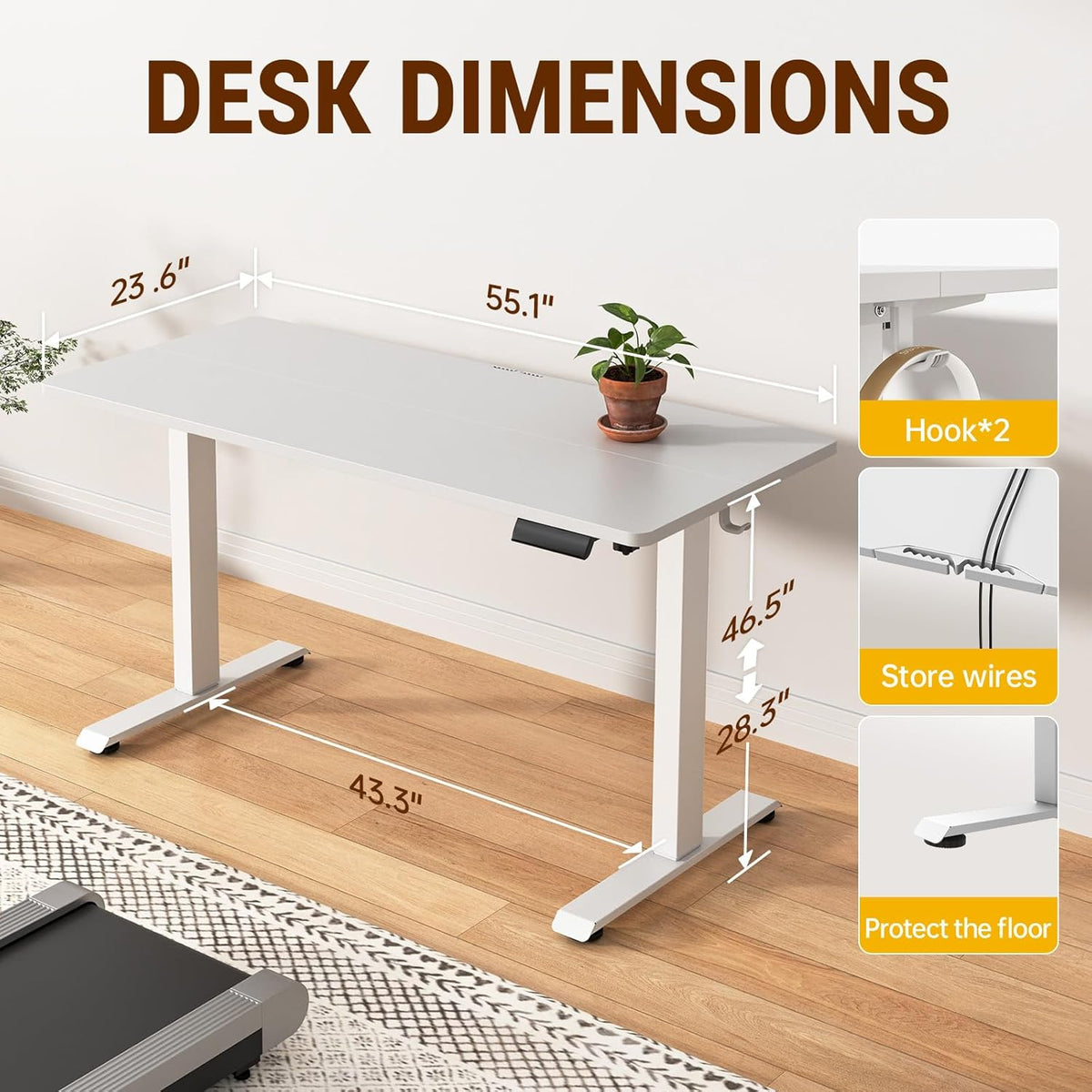 Veken 55 Inch Large Electric Standing Desk,Sit to Stand Up, Heights Adjustable, Work Home Office Computer Table for Study, Walking Pad, Writing, and