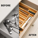 Expandable Bamboo Kitchen Drawer Organizer for Cutlery and Utensils, Adjustable Bamboo Wood Cutlery Tray in Drawer for Flatware and Silverware in