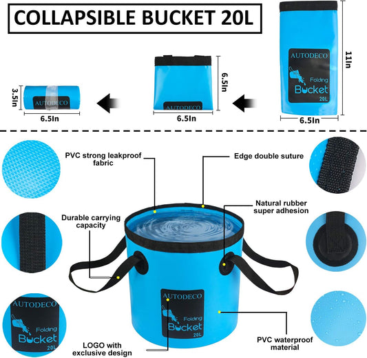 AUTODECO 22Pcs Car Wash Cleaning Tools Kit Car Detailing Set with Blue Canvas Bag Collapsible Bucket Wash Mitt Sponge Towels Tire Brush Window
