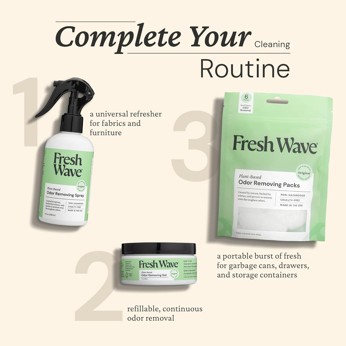Fresh Wave Odor Removing Gel, 7 oz., Pack of 3 - Odor Absorbers for Home, Safer Odor Relief, Natural Plant-Based Odor Eliminator, Every 7 oz. lasts