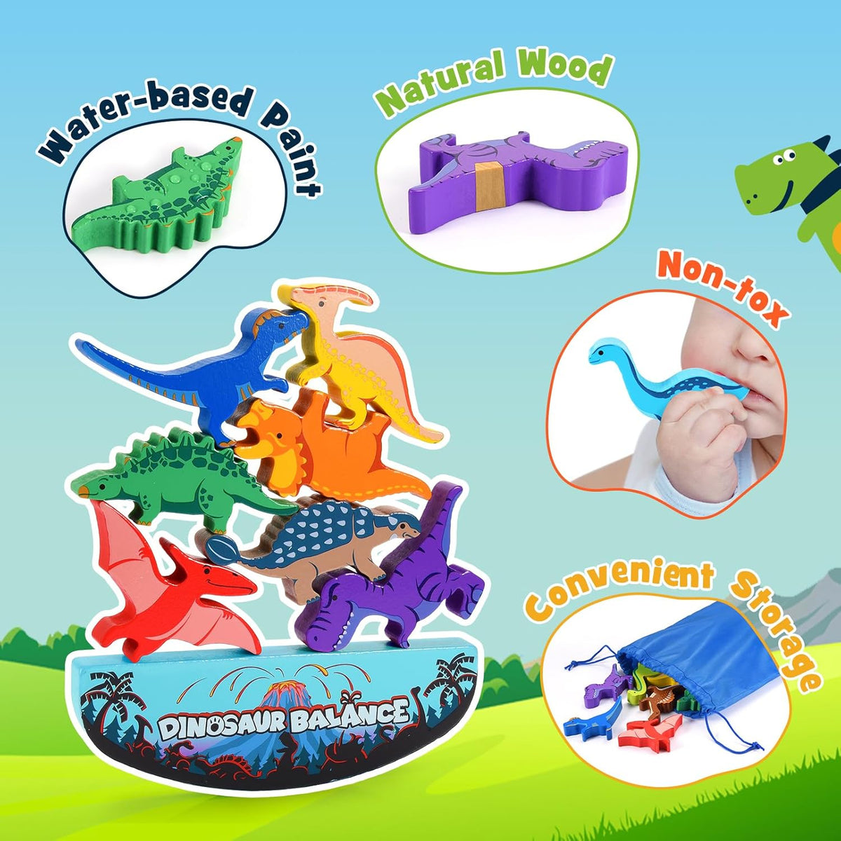 Dinosaur Toys for Kids 3-5: Wooden Stacking Montessori Toys for 3 4 5 6 7 8 Year Old Boys Girls Christmas Birthday Gifts for Kid Ages 4-8 Balance