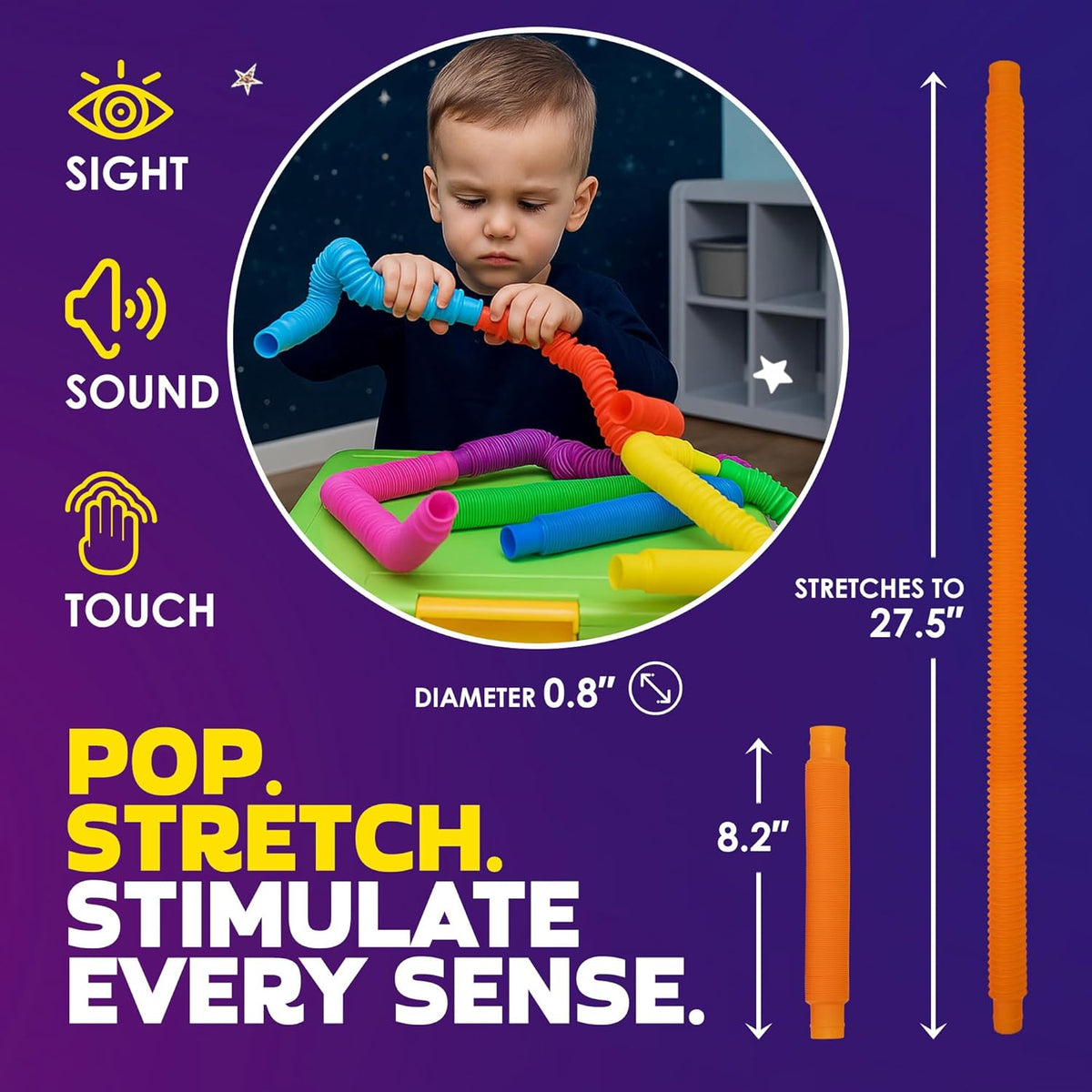 Nutty Toys Pop Tubes - Large 8-Pack Sensory Toys - Creative STEM Learning for Kids and Toddlers - Connect & Pop! Top ADHD Autism Fidget 2025, Best
