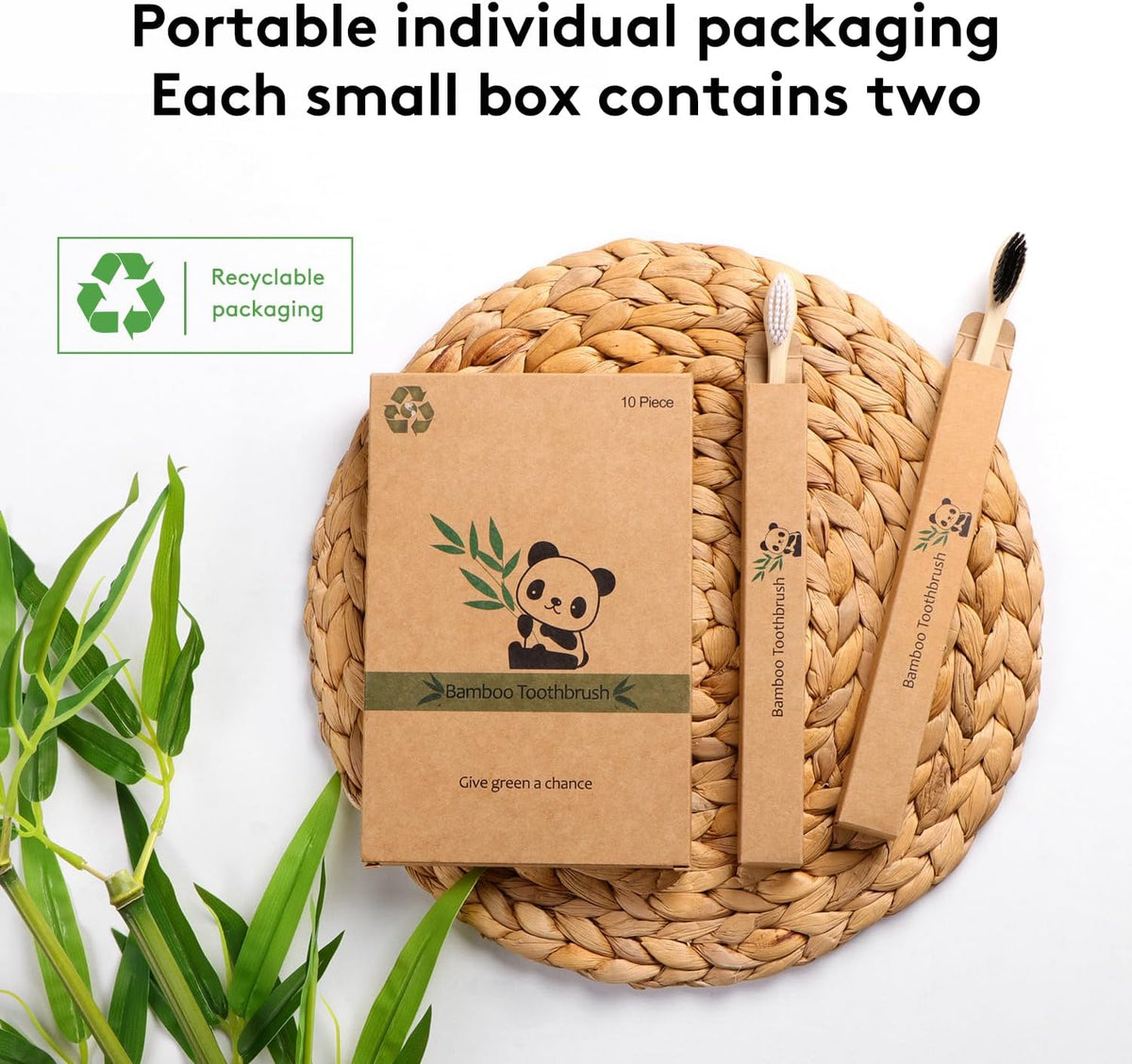 Virgin Forest 10 Count Bamboo Toothbrush, Soft Bristle for Adults, Eco Friendly Natural Wooden Toothbrushes, Vegan Organic Bamboo Travel Tooth Brush