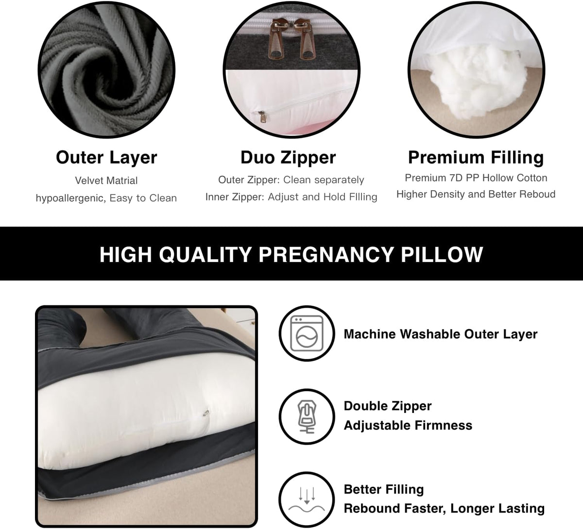 ALLOPERA Pregnancy Pillow, Full Body 57 Inch Maternity Pillow with Removable Washable Cover - Sleep Support for Legs, Back, Neck, Shoulder, HIPS