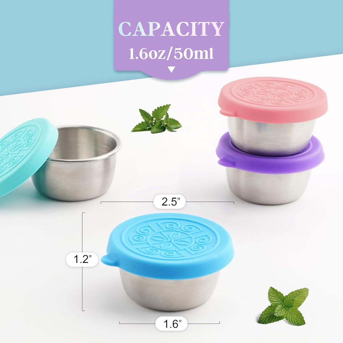 6x1.6 Oz Salad Dressing Containers With Lids, Small Leakproof Reusable Stainless Steel Salad Dressing Container To Go For Lunch Boxes,Sauce