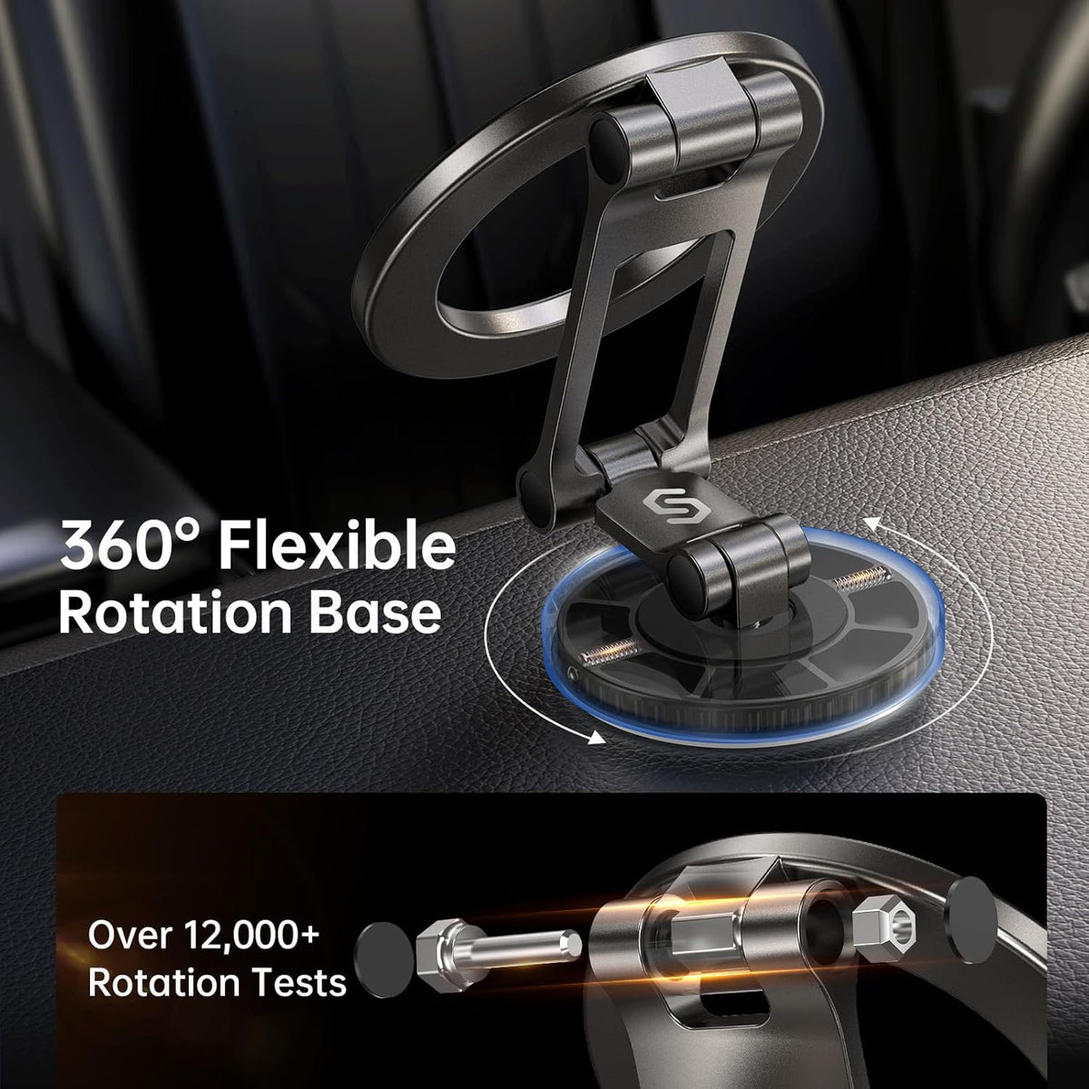 Syncwire Fits MagSafe Car Mount for Car Dash&Tesla Screen[All-Metal] Magnetic Phone Holder, [Flexible Three-axis]360° Rotation Car Mount Strong