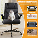 Executive Office Chair with Flip-up Armrests,Ergonomic Computer Desk Chairs,Mid-Tall Back Leather Office Chair 400 Lbs,Lumbar Support Swivel PC Chair