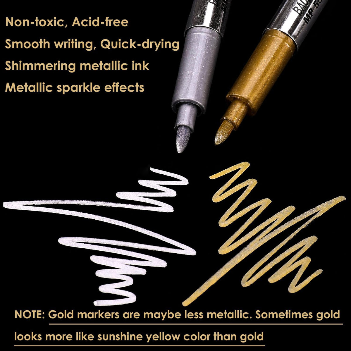 Dyvicl Metallic Markers Pens - Silver and Gold Paint Pens for Black Paper, Glass, Rock Painting, Halloween Pumpkin, Card Making, Scrapbook Album