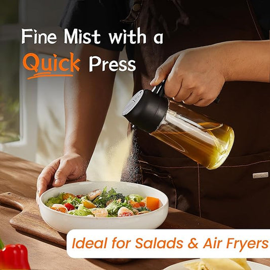 TrendPlain 16oz/470ml Glass Olive Oil Sprayer for Cooking – 2 in 1 Olive Oil Dispenser Bottle for Kitchen Gadgets and Air Fryer Accessories, Salad