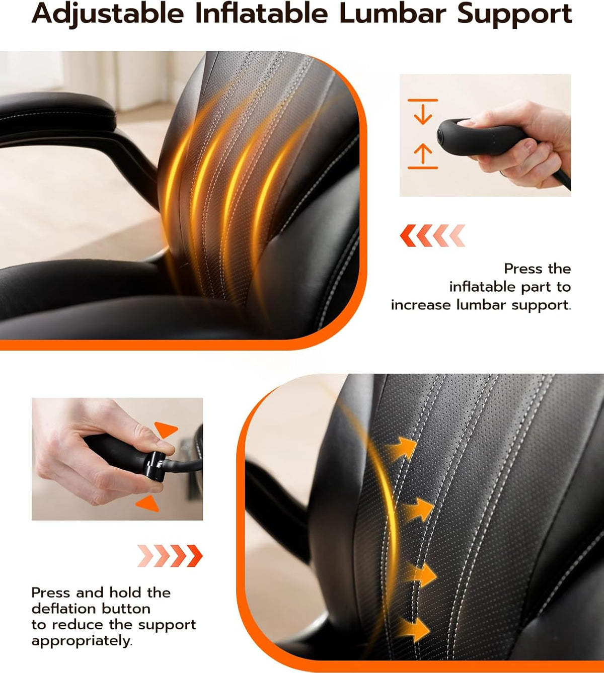 Office Desk Chair, Ergonomic Computer Chair with Padded Flip-Up Arms and Adjustable Lumbar Support, PU Leather Executive Chair with Tilt Lock and