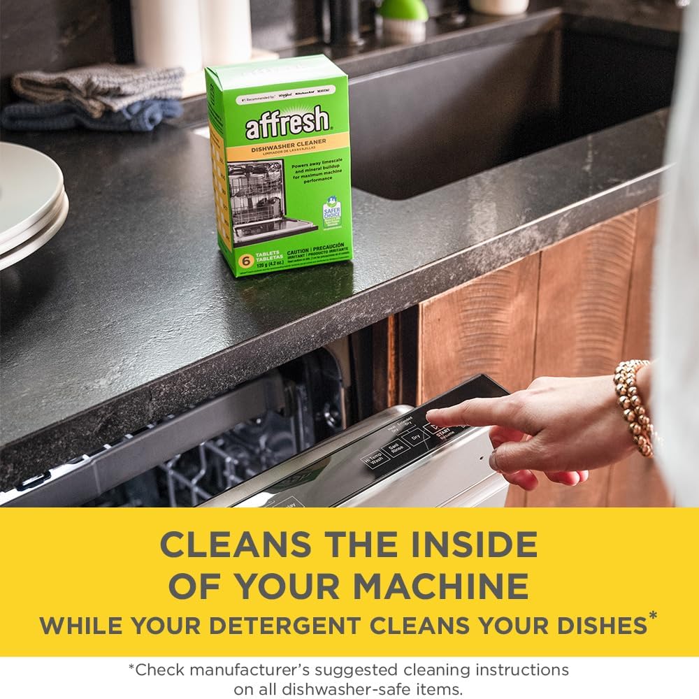 Affresh Dishwasher Cleaner, Helps Power Away Odor Causing Bacteria, Limescale, Mineral Deposits & Grime Inside Pump, Tub & Hoses, 6 Tablets, 6 Month