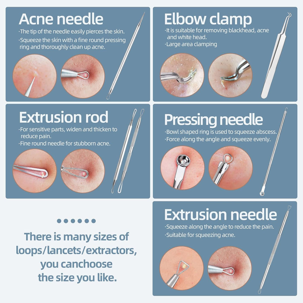 JPNK Blackhead Remover Tool Comedones Extractor Acne Removal Kit for Blemish, Whitehead Popping, 6 Pcs Zit Removing for Nose Face Tools with a