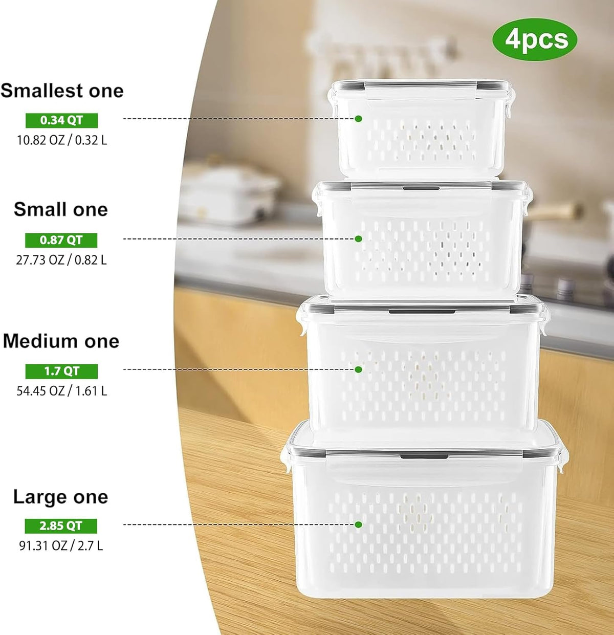 Freshmage Fruit Storage Containers for Fridge with Removable Colander, Airtight Food Storage Container, Dishwasher Safe Produce Saver for