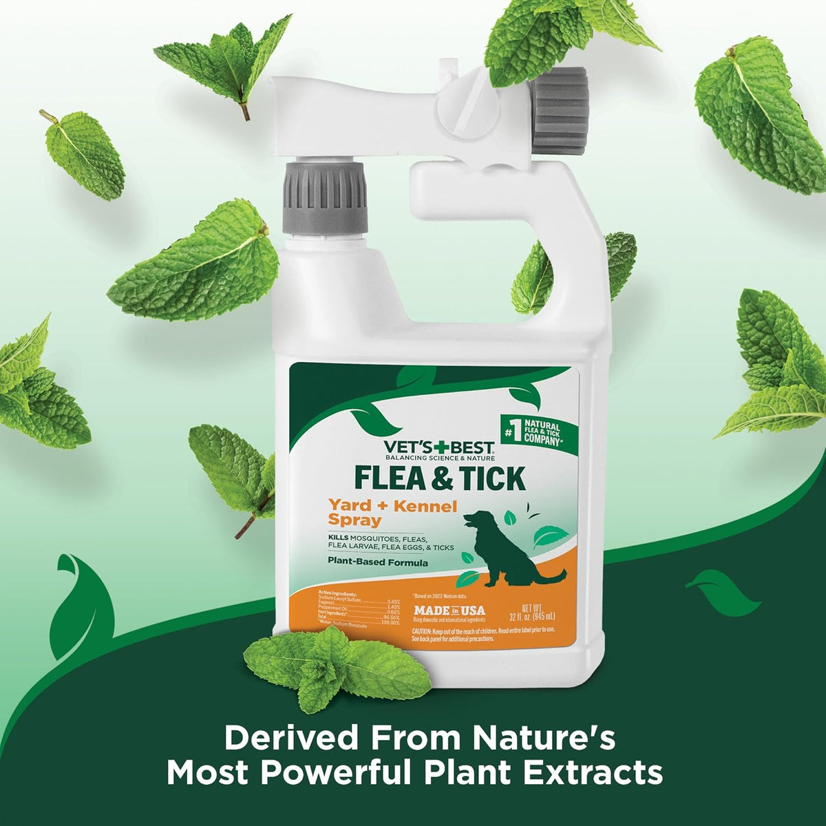 Vet's Best Natural Flea and Tick Yard and Dog Kennel Spray, Plant Safe Tick Spray for Yard with Ready-to-Use Hose Attachment, Mosquito Repellent