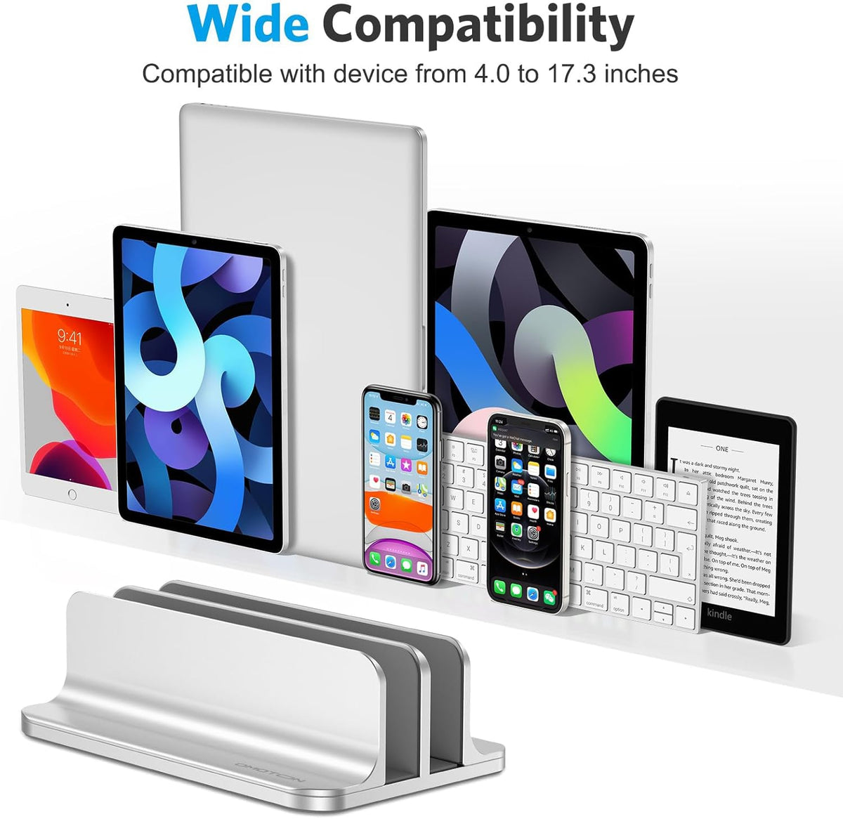OMOTON [Updated Dock Version] Vertical Laptop Stand, Double Desktop Stand Holder with Adjustable Dock (Up to 17.3 inch), Fits All