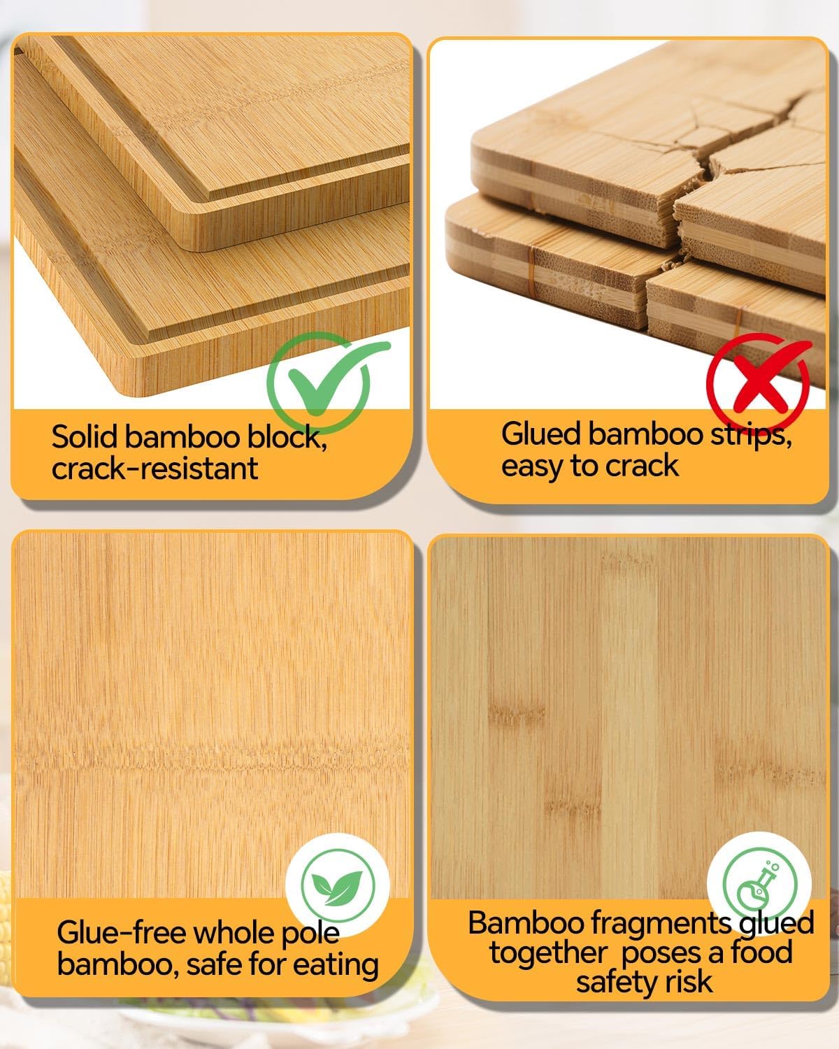 Cutting Boards for Kitchen - Food Grade Double Sided Pure Titanium& Bamboo Chopping Board with Handle, Slip resistant Non-toxic Charcuterie Board