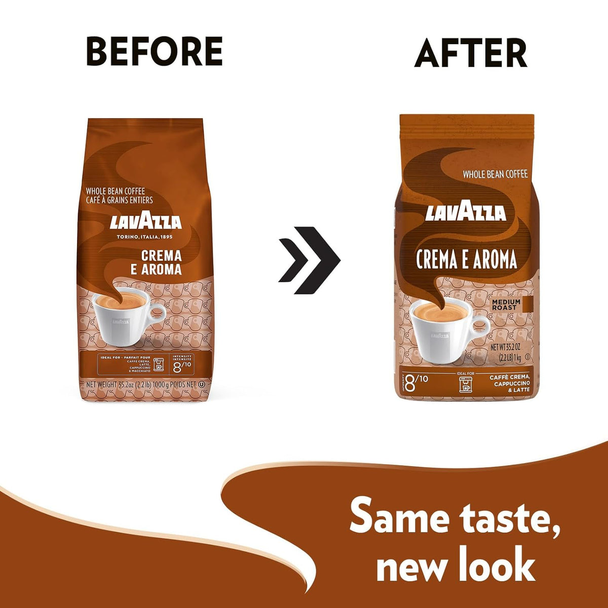 Lavazza Crema E Aroma Whole Bean Coffee Blend, 2.2-Pound Bag , Balanced medium roast with an intense, earthy flavor and long lasting crema, Non-GMO