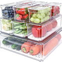 Pomeat 10 Pack Fridge Organizer, Stackable Refrigerator Bins with Lids, BPA-Free Produce Fruit Storage Containers for Fridge, Clear for Food, Drinks